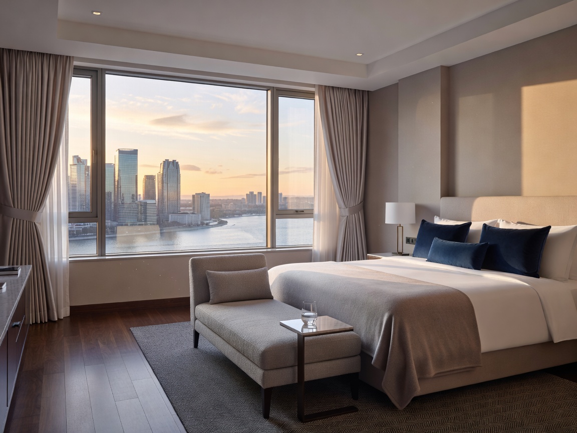 Elegant Deluxe Room featuring an expansive window view