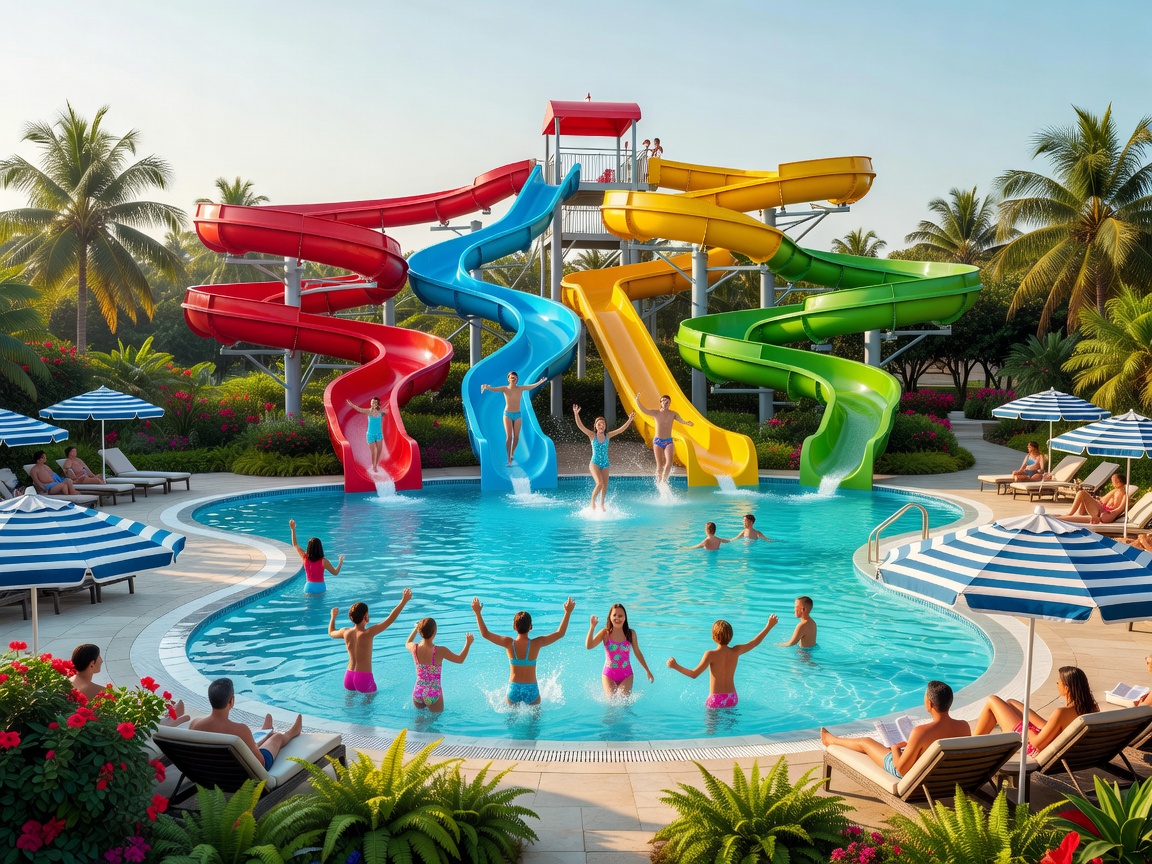Family Resort with colorful waterslides and large pool