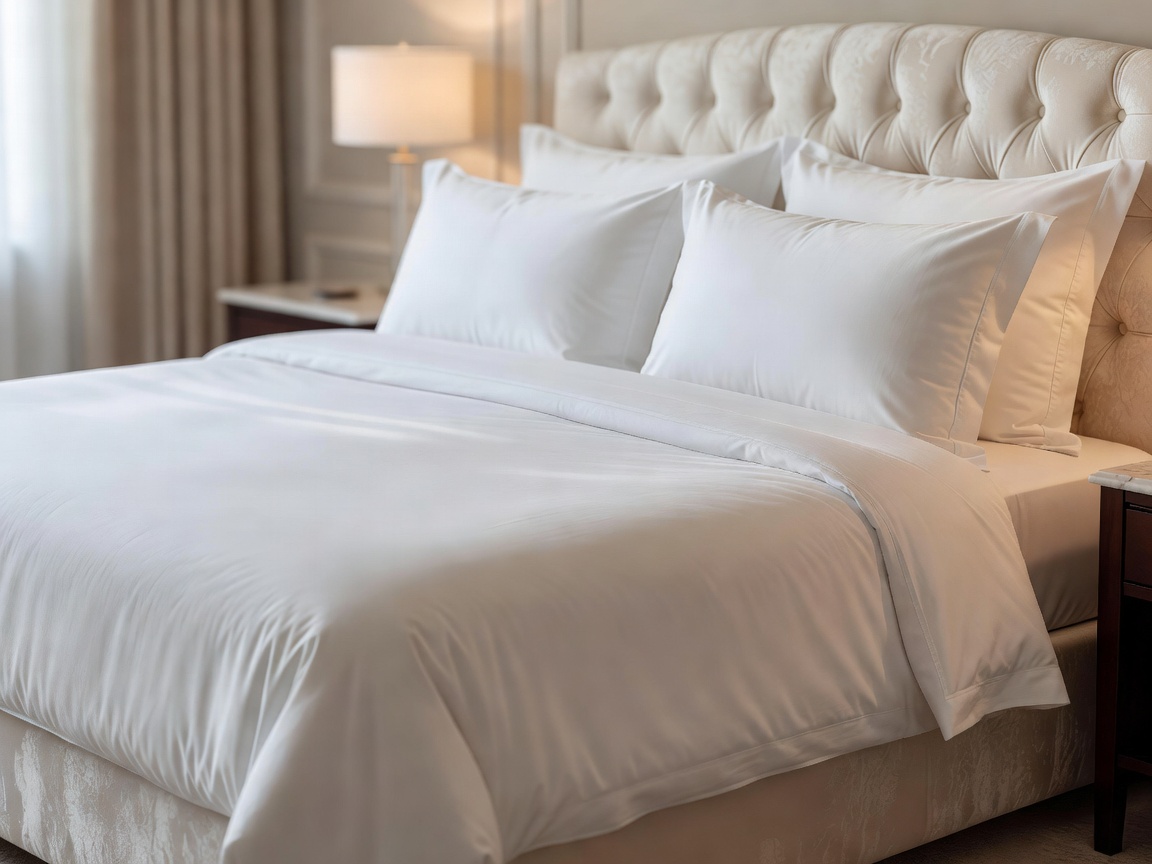 Luxurious hotel bed with crisp white linens