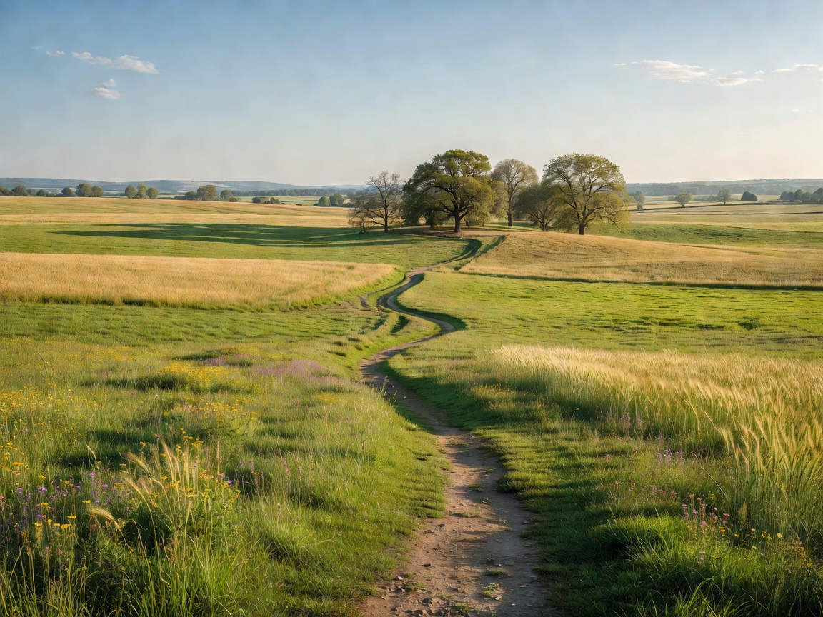 Peaceful countryside escape with open fields