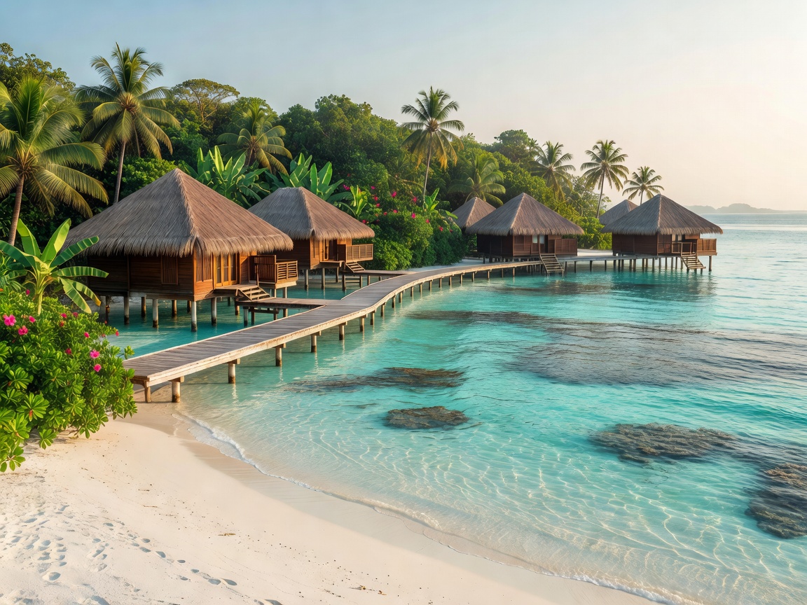 Remote island resort surrounded by turquoise waters