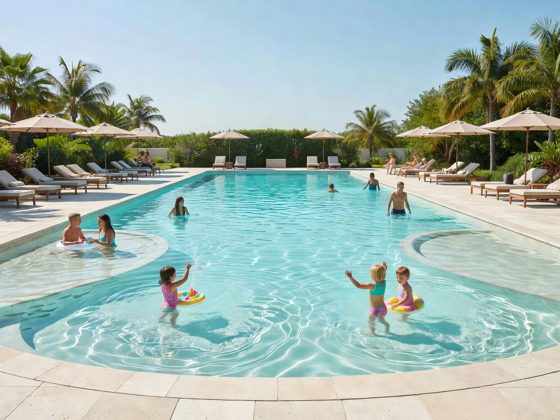 Spacious family pool with shallow entry areas
